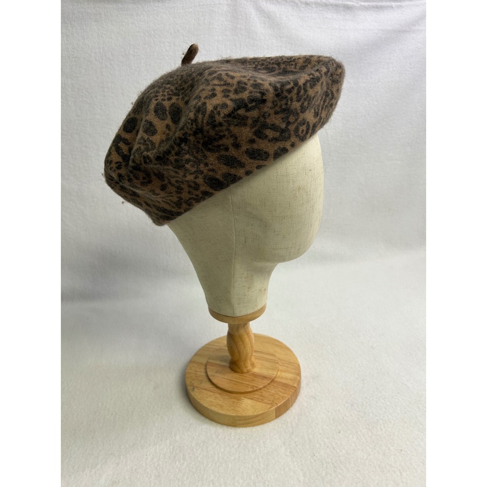 Parisian French Chic INC Women OS Brown Leopard Print Wool Blend Beret Hat